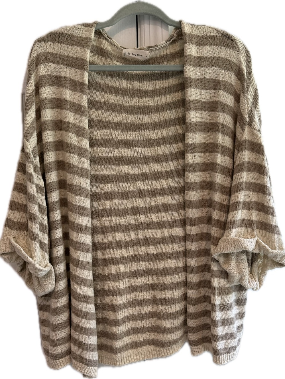 By Together Taupe & Cream Striped Open-Front Cardigan